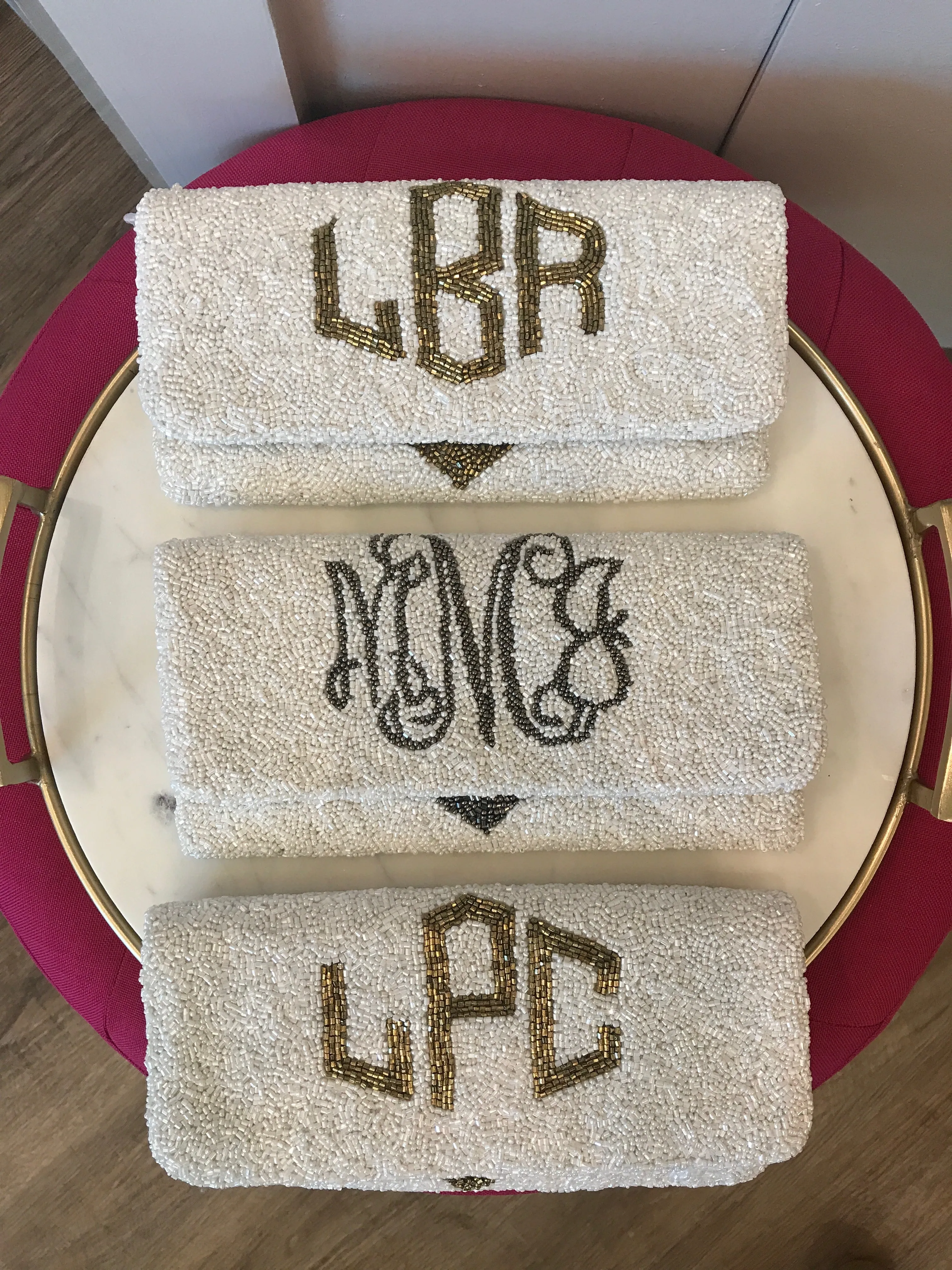 Beaded Monogram Name Wedding Handbag