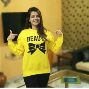 Beauty Stylish Yellow Printed Sweatshirt For Women