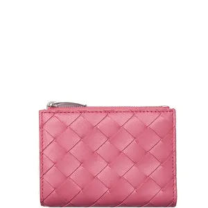 Bi-Fold Zip Wallet Intrecciato, Pink