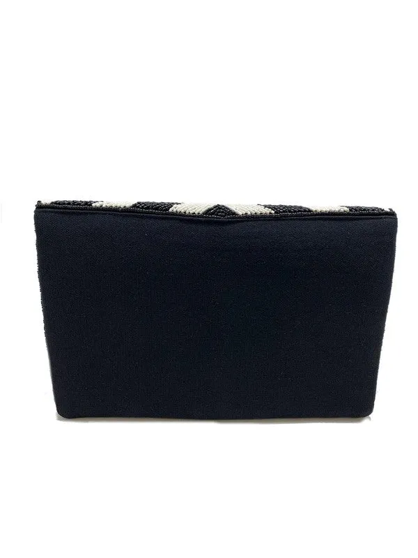 Black & White Stripe Beaded Clutch Bag (PRE)