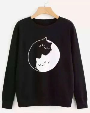 Black Cat Printed sweat Shirt For Women 1041