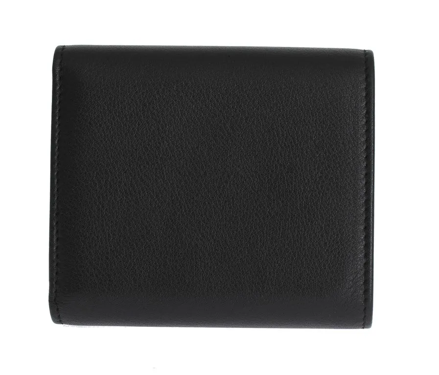 Black Leather Gold Lock Trifold Wallet