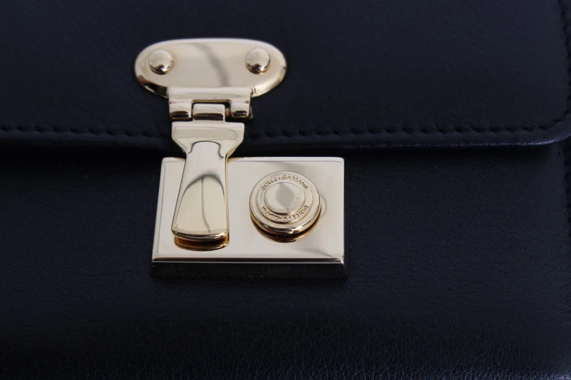 Black Leather Gold Lock Trifold Wallet