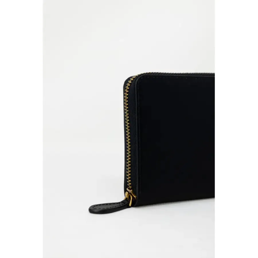 Black Leather Wallet with Gold Logo