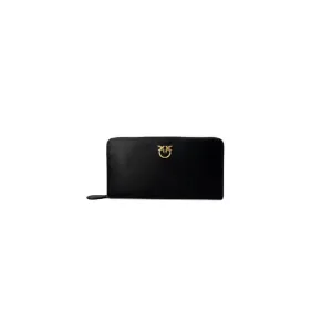 Black Leather Wallet with Gold Logo