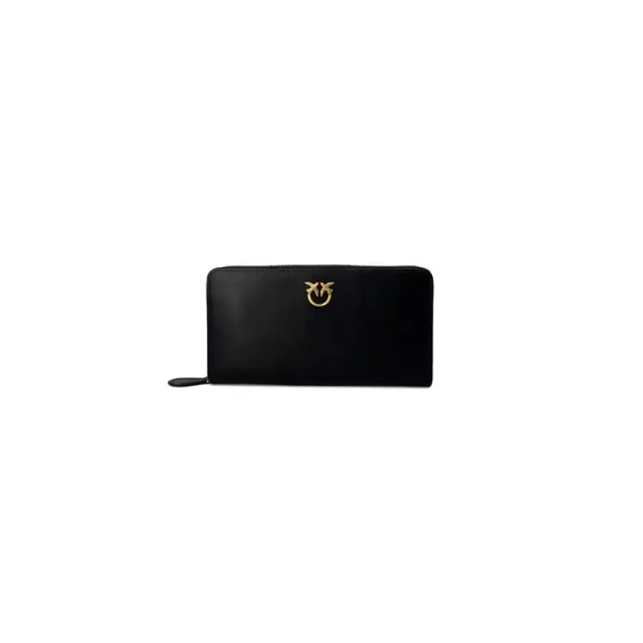 Black Leather Wallet with Gold Logo