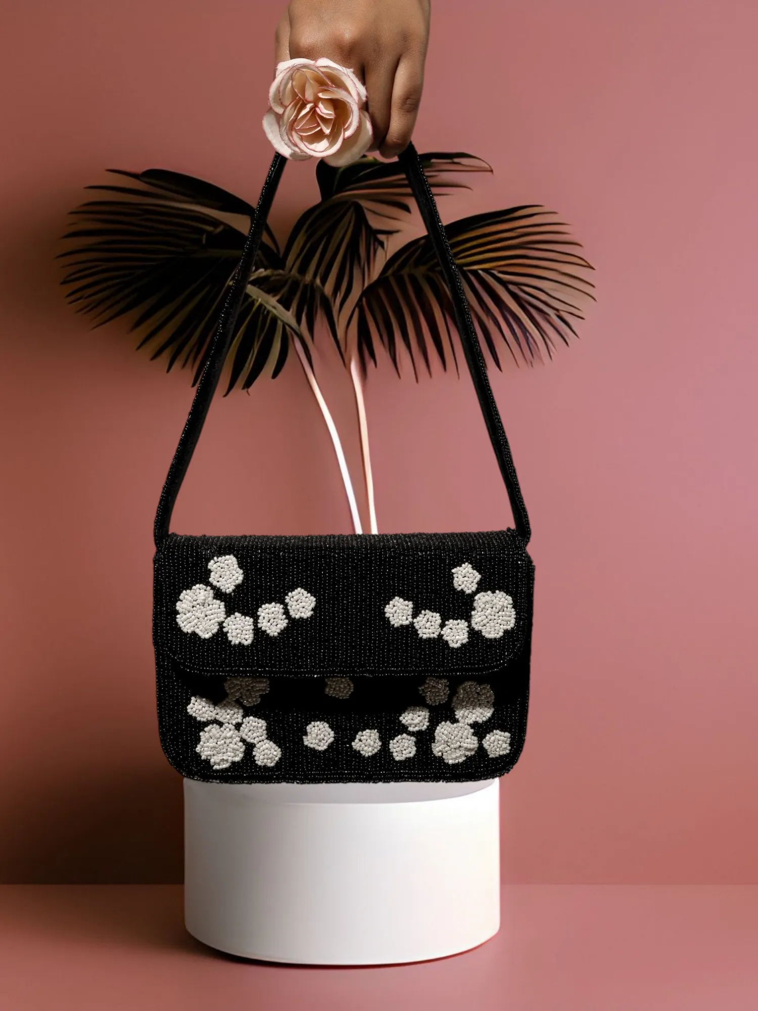 Black Rose Beaded Purse