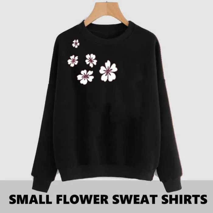 BLACK SIDE FLOWER PRINTED SWEAT SHIRT