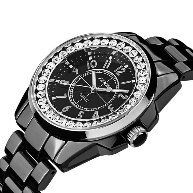 Bling Rhinestone SINOBI Luxury steel Quartz Watch Women Clock female Ladies Dress Wristwatch Gift Silver Gold 2017 relojes mujer