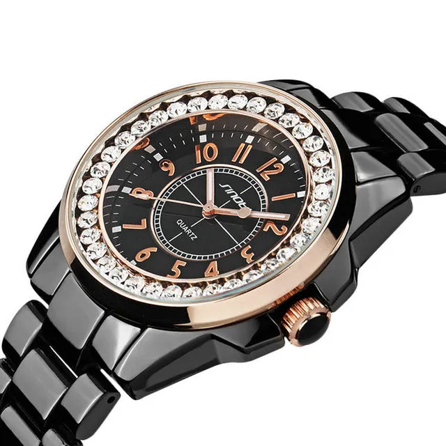 Bling Rhinestone SINOBI Luxury steel Quartz Watch Women Clock female Ladies Dress Wristwatch Gift Silver Gold 2017 relojes mujer