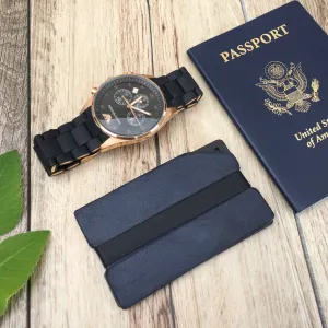 Blue Leather Aluminum Metal Wallet