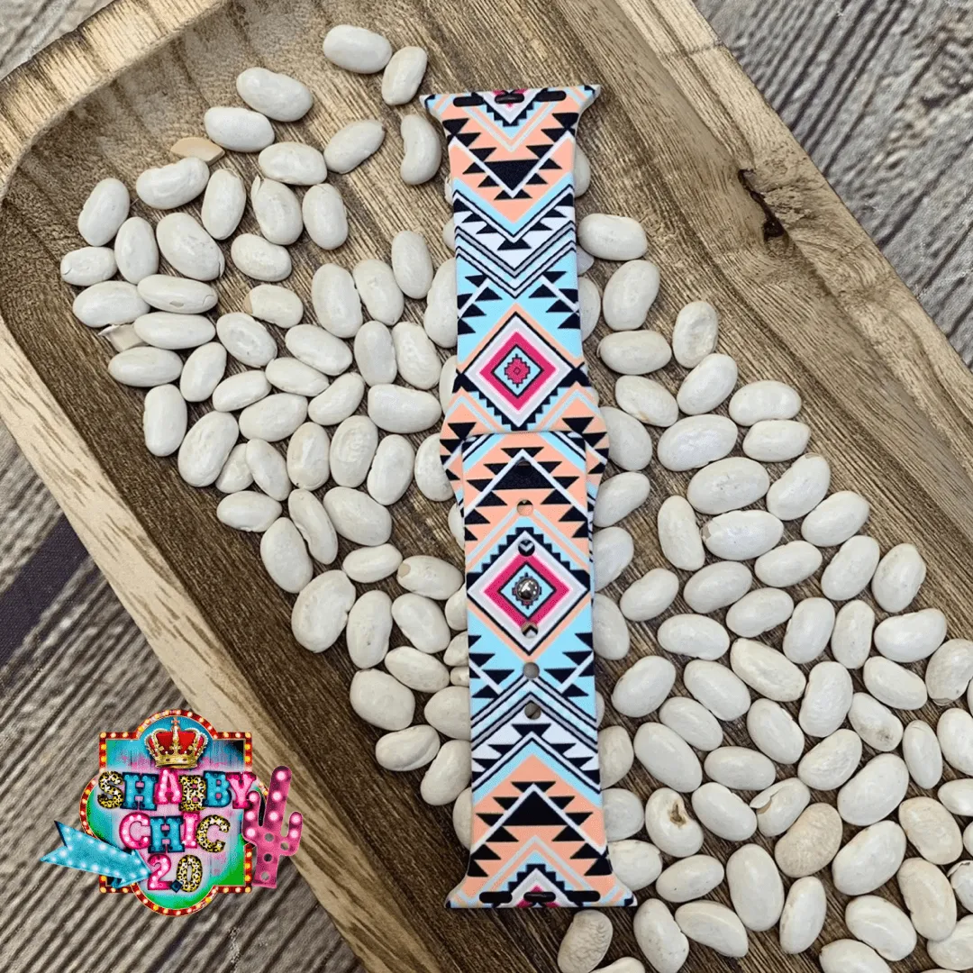 Blue/Coral/Black Aztec Print Watchbands