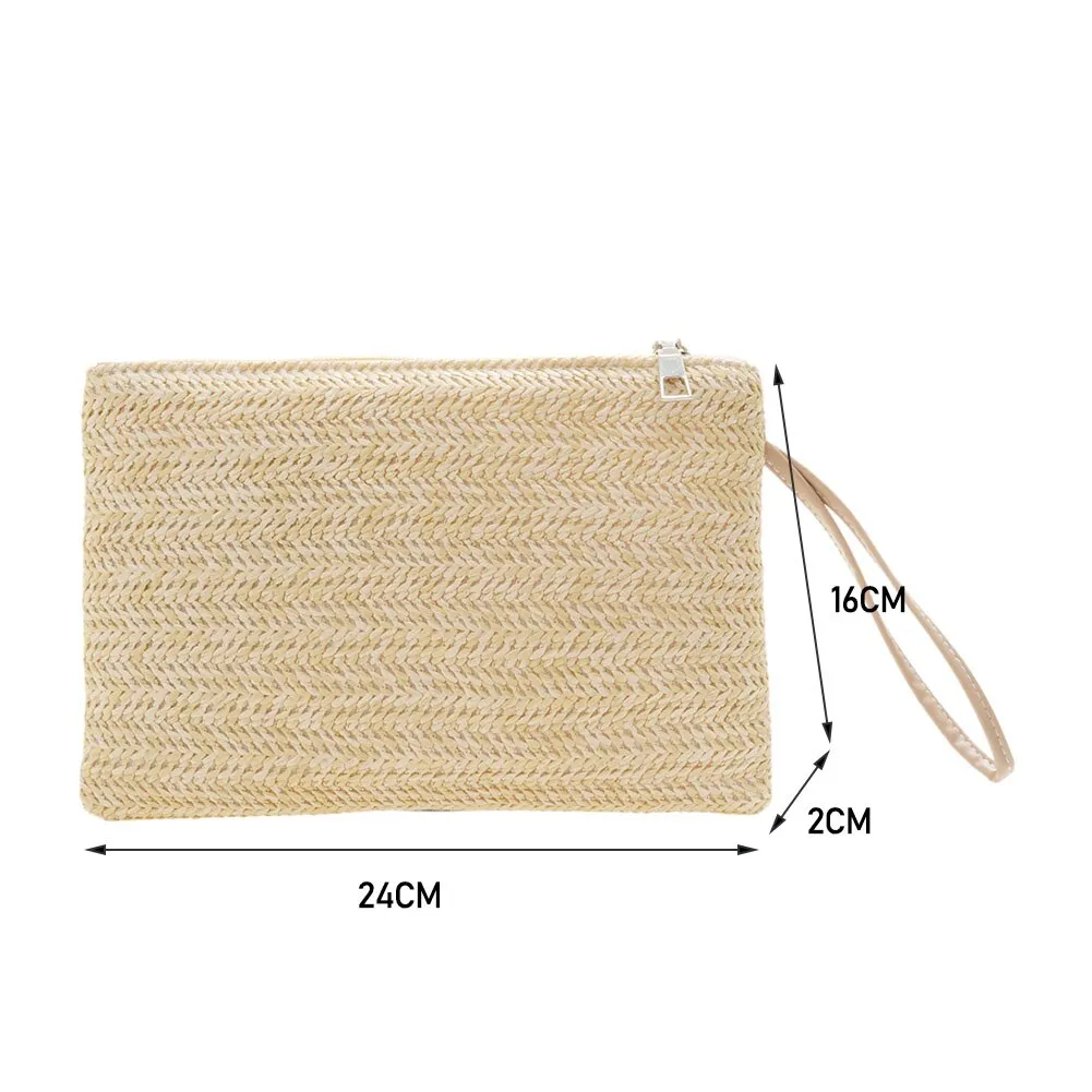 Bohemian Weaving Bag Fashion Ladies Wristlet Clutch Women Daily Money Phone Clutch Solid Straw Woven Coin Beach Wallet Card Bags