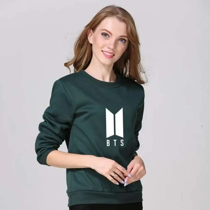 Bottle Green Fleece BTS Sweatshirt For Women 494