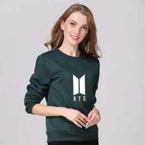 Bottle Green Fleece BTS Sweatshirt For Women 494