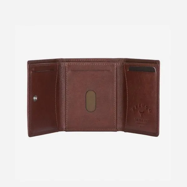 Brando Compact Upright Trifold Leather Wallet Brown