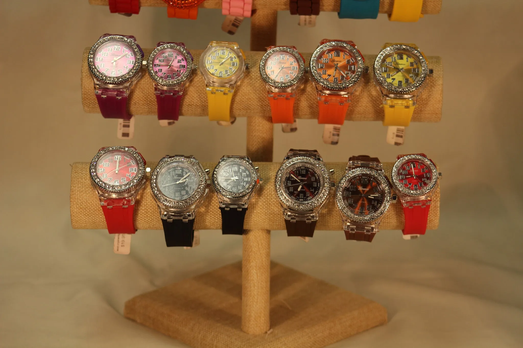 Brown, Clear Crystals Light Up Large Face | Silicone Band with Clasp