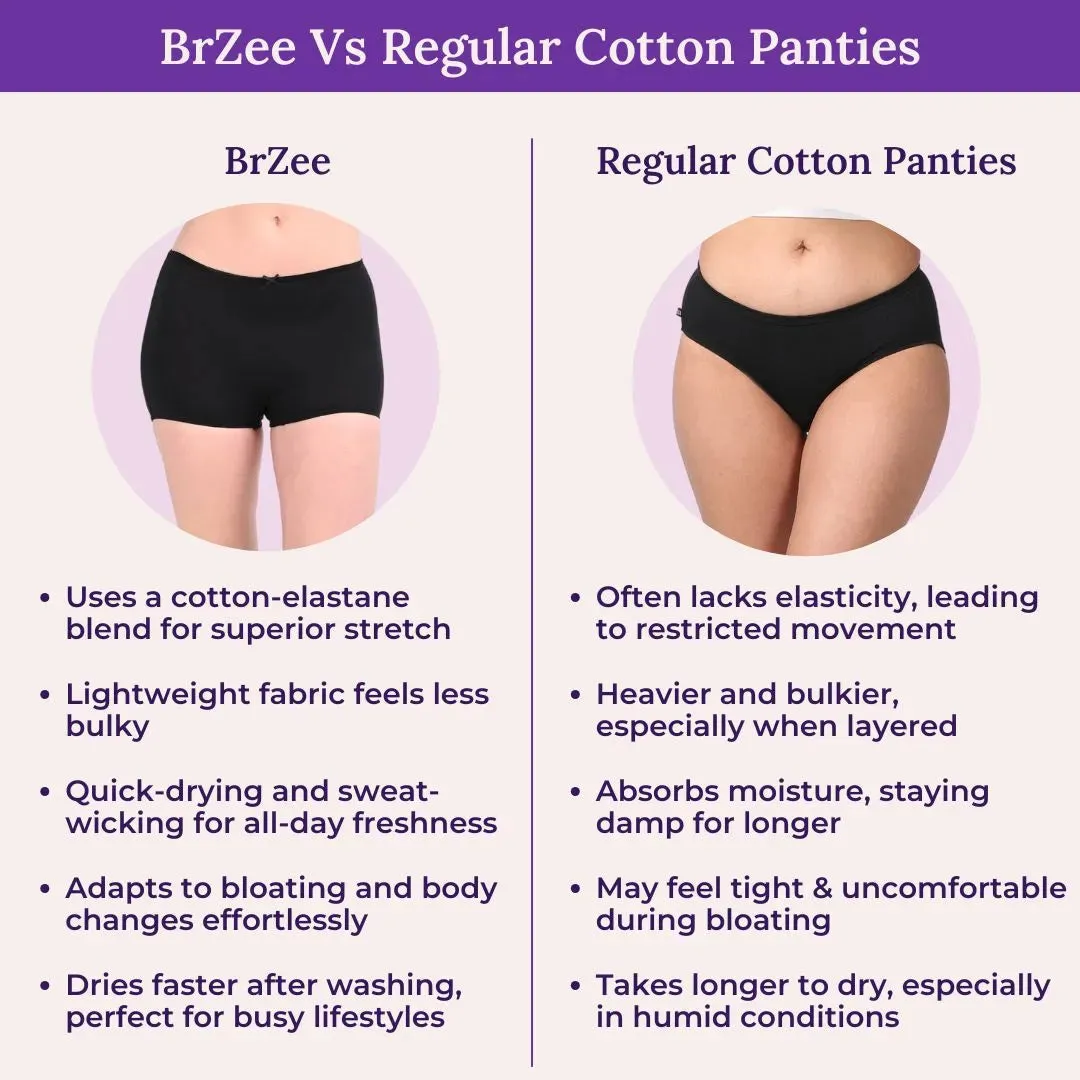 BrZee Boyshorts | Lightweight Cotton-Elastane Fabric | Super Stretchy For Comfort | No Visible Panty Lines | Pack Of 6