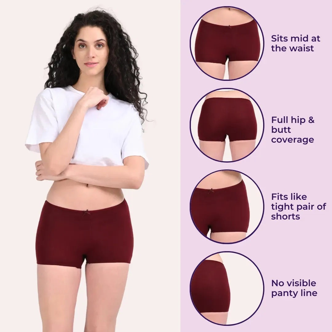 BrZee Boyshorts | Lightweight Cotton-Elastane Fabric | Super Stretchy For Comfort | No Visible Panty Lines | Pack Of 6