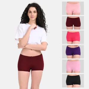 BrZee Boyshorts | Lightweight Cotton-Elastane Fabric | Super Stretchy For Comfort | No Visible Panty Lines | Pack Of 6