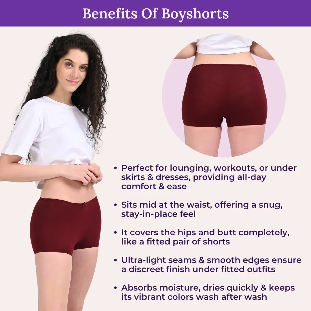 BrZee Boyshorts | Lightweight Cotton-Elastane Fabric | Super Stretchy For Comfort | No Visible Panty Lines | Pack Of 6