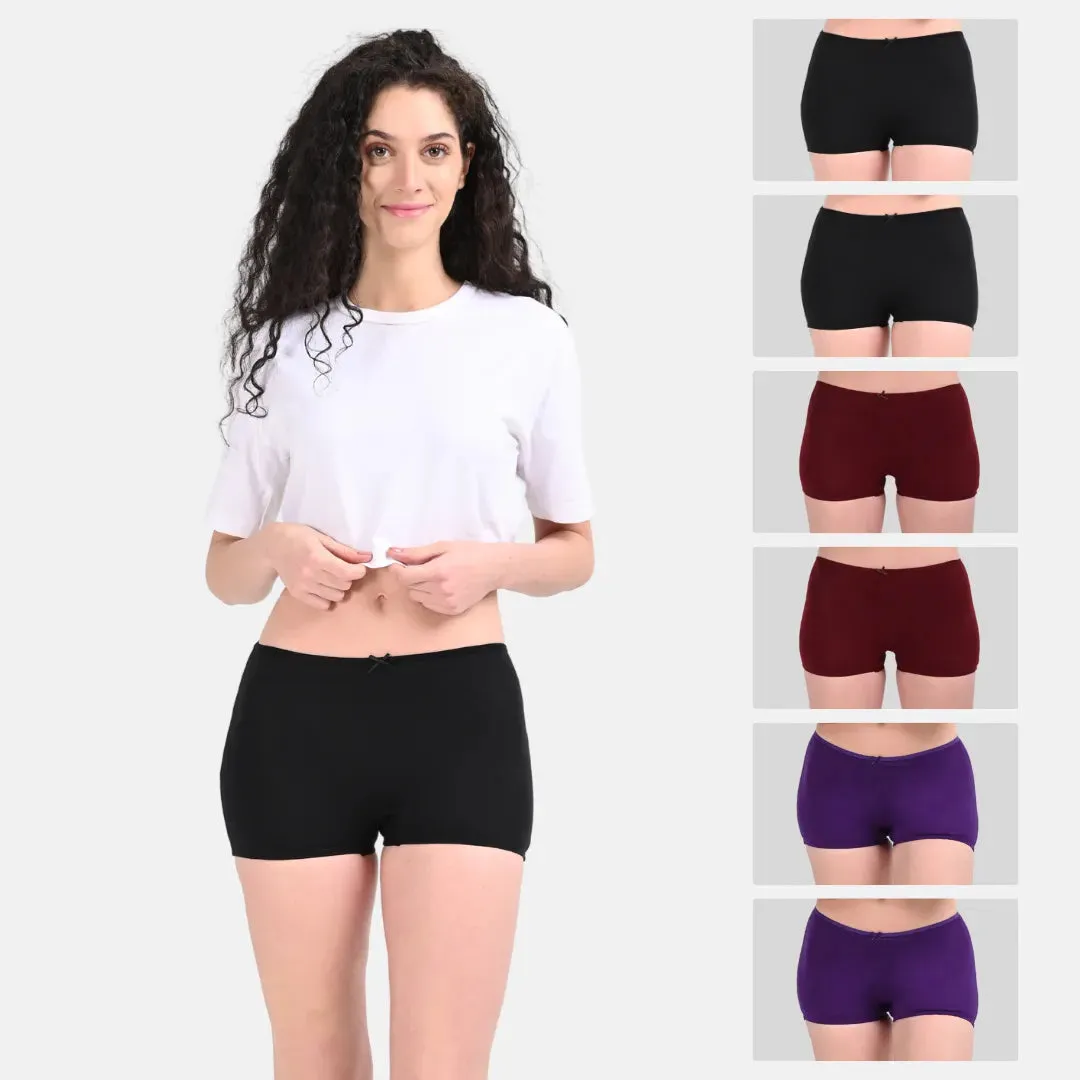 BrZee Boyshorts | Lightweight Cotton-Elastane Fabric | Super Stretchy For Comfort | No Visible Panty Lines | Pack Of 6