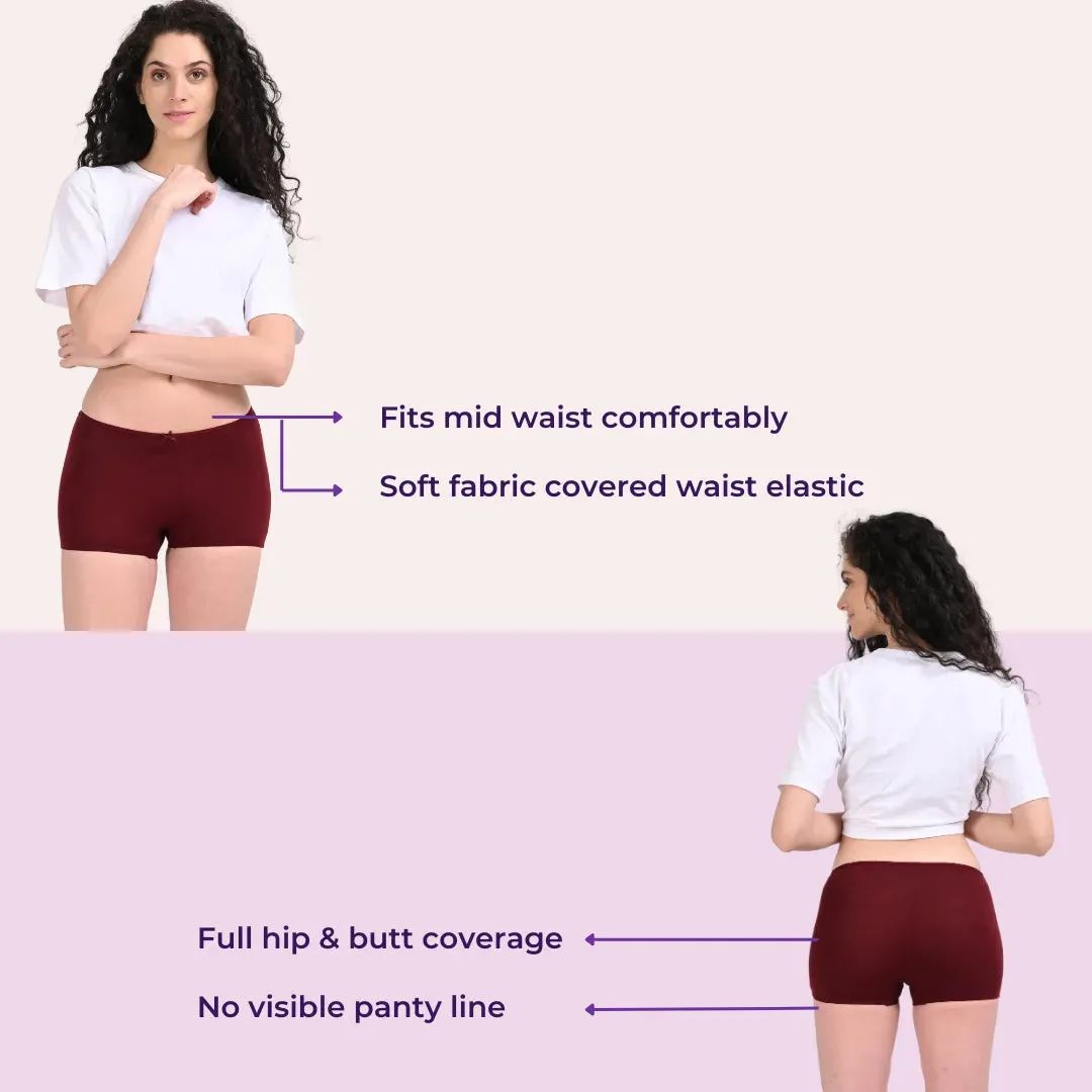BrZee Boyshorts | Lightweight Cotton-Elastane Fabric | Super Stretchy For Comfort | No Visible Panty Lines | Pack Of 6