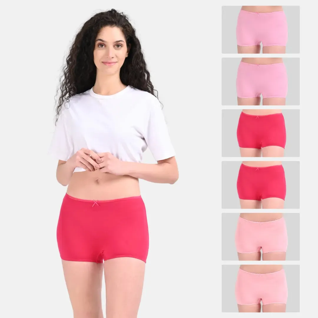 BrZee Boyshorts | Lightweight Cotton-Elastane Fabric | Super Stretchy For Comfort | No Visible Panty Lines | Pack Of 6
