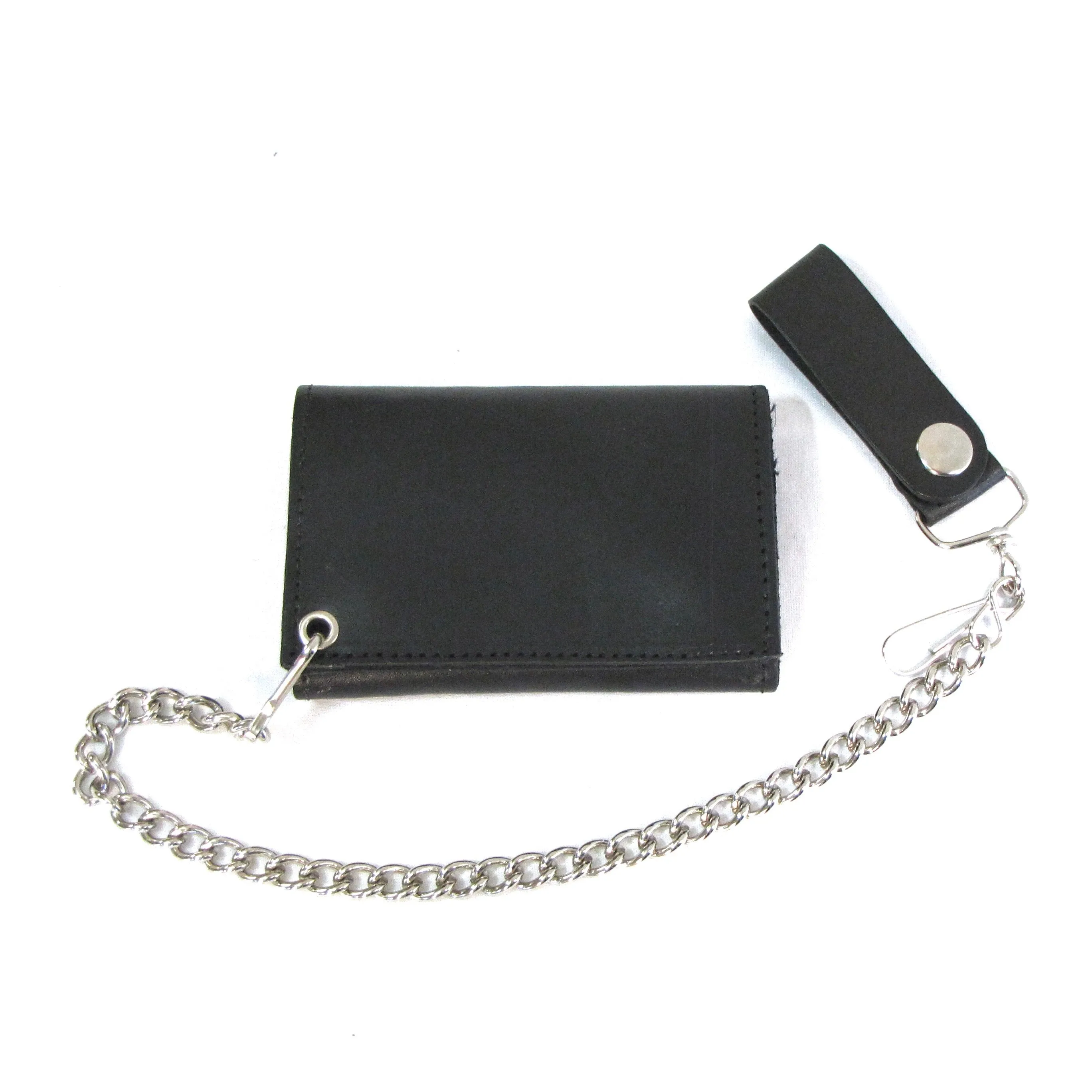 BT322-23  Tri-Fold Wallet w/ Chain- Black Veg Tan