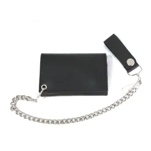 BT322-23  Tri-Fold Wallet w/ Chain- Black Veg Tan