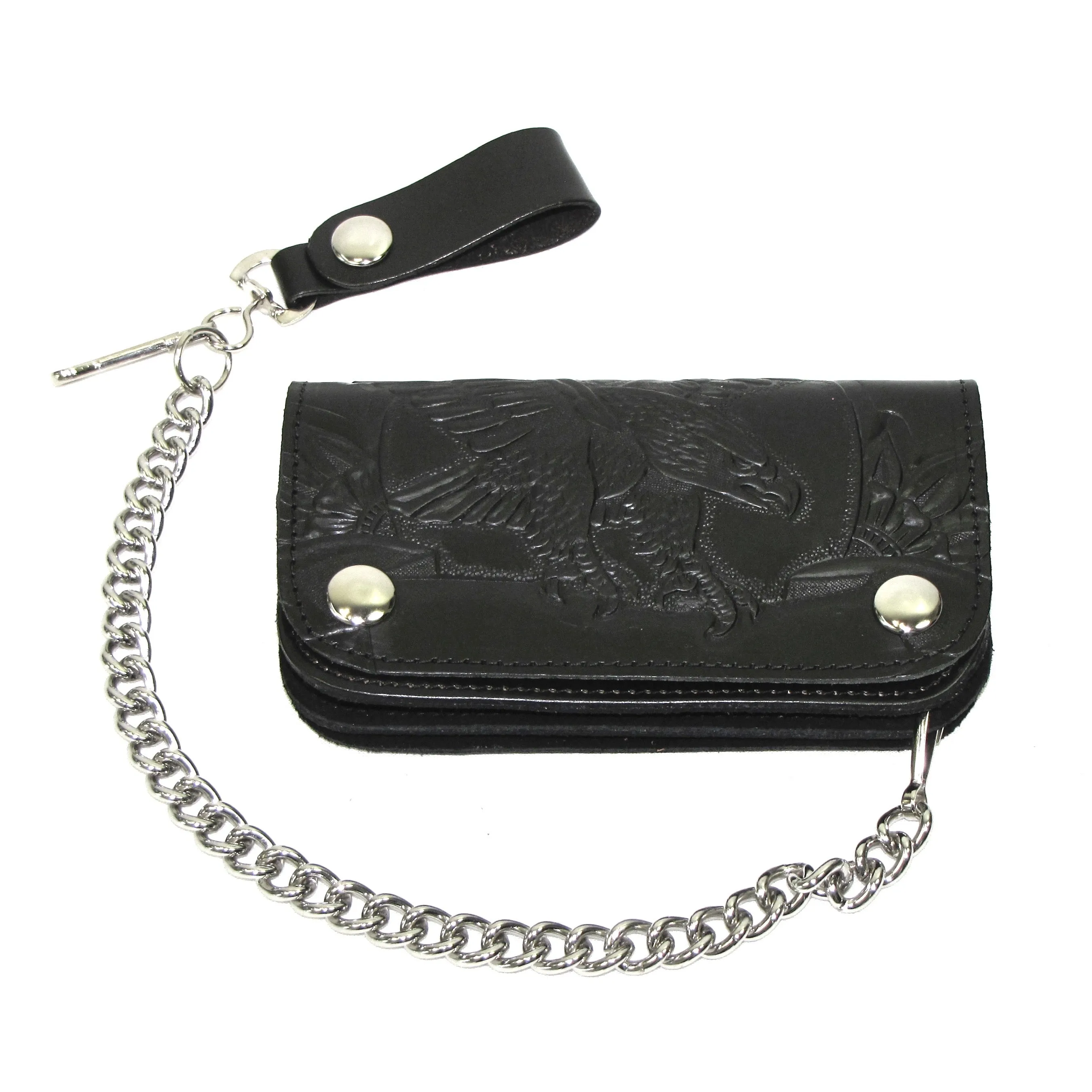 BT412-41  6" Blk Veg Tan Biker Wallet- Landing Eagle