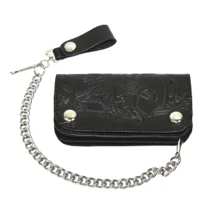 BT412-41  6" Blk Veg Tan Biker Wallet- Landing Eagle