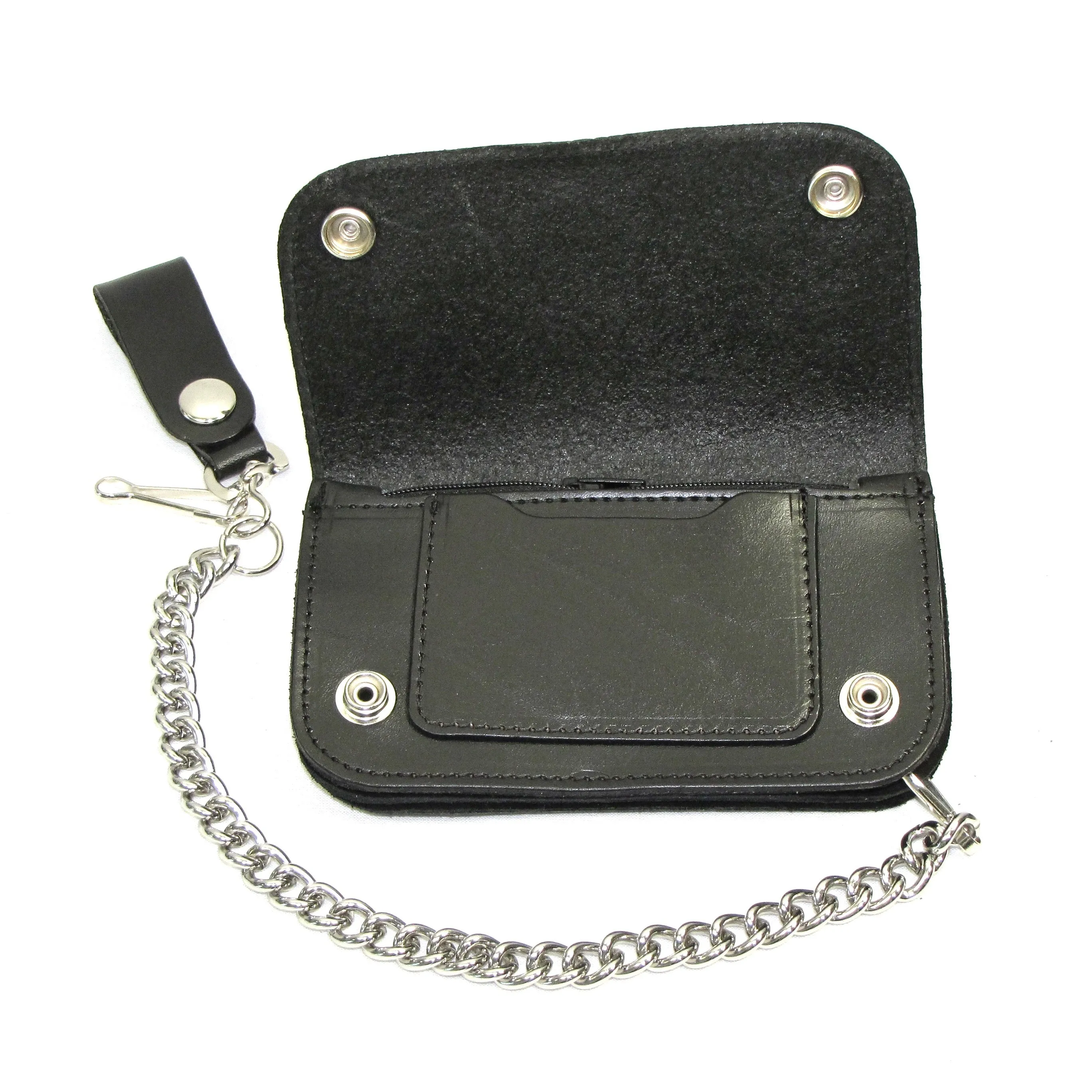 BT412-41  6" Blk Veg Tan Biker Wallet- Landing Eagle