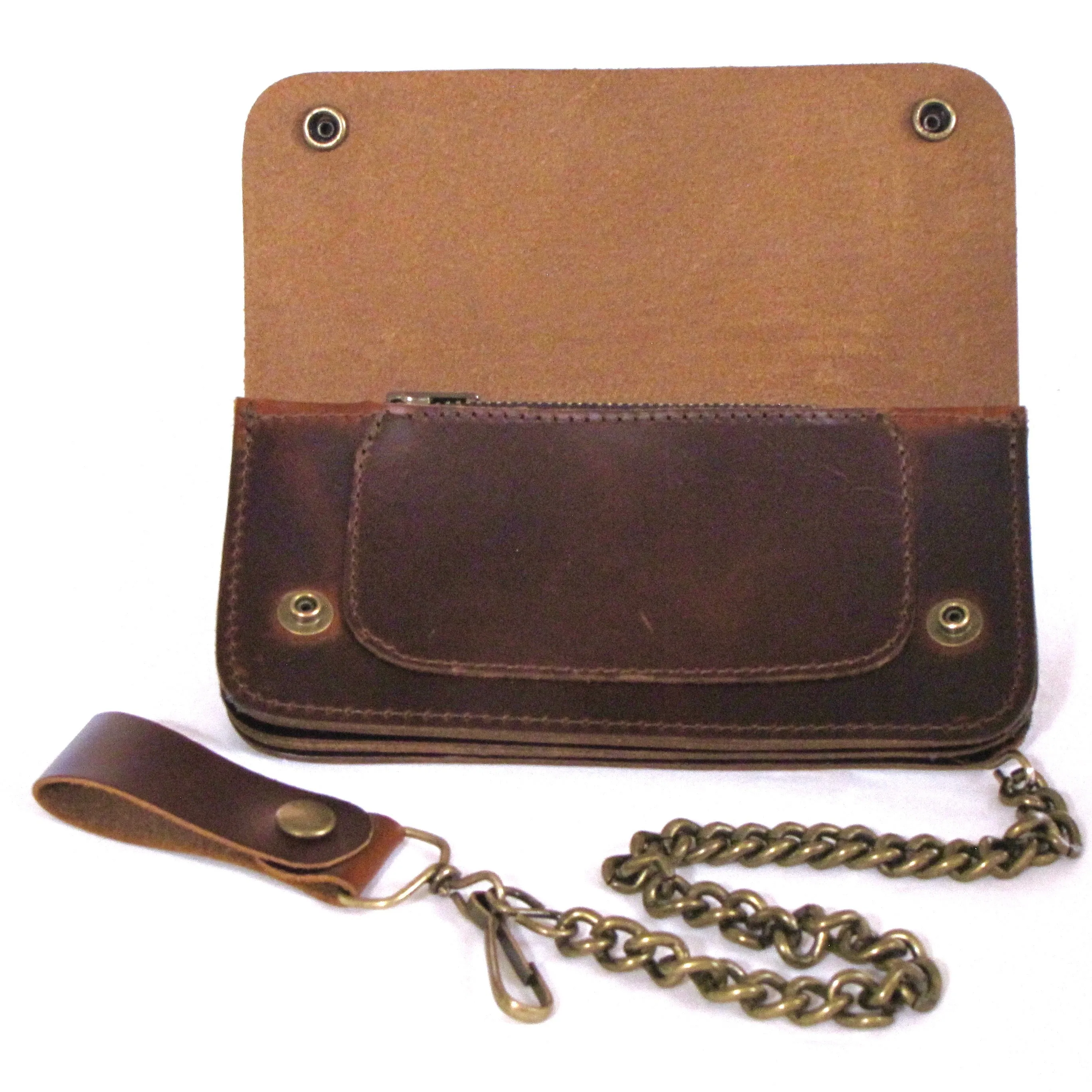 BW433  Premium Pull Up Leather Biker Wallet w/ Brass Chain