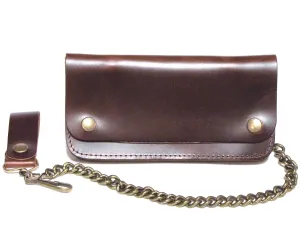 BW433  Premium Pull Up Leather Biker Wallet w/ Brass Chain