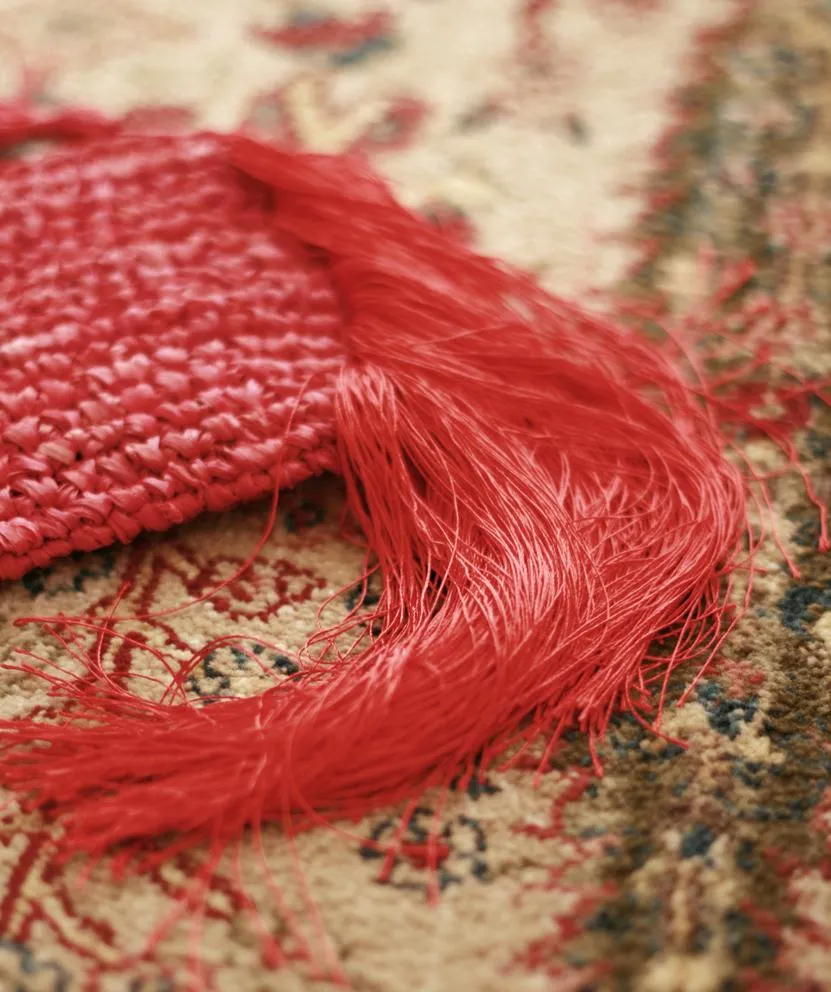 Canggu Fringe Raffia Straw Clutch, in Bali Red