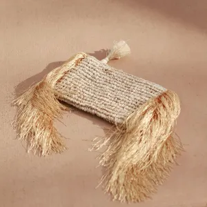 Canggu Fringe Raffia Straw Clutch, in Gold