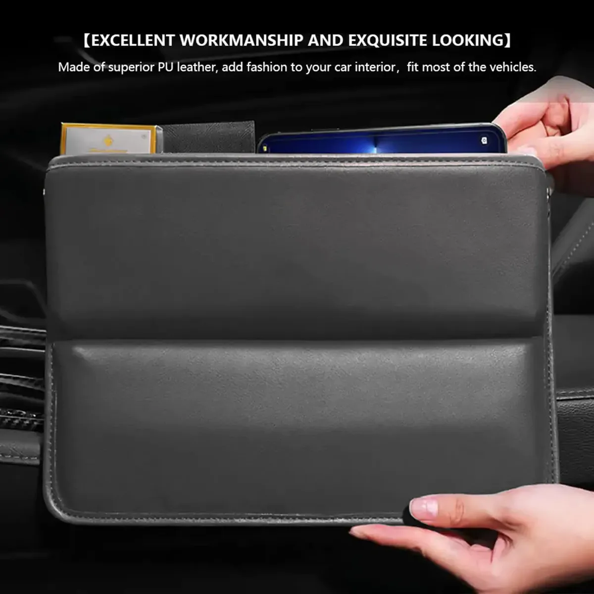 Car Seat Gap Filler Organizer, Custom-Fit For Car, Multifunctional PU Leather Console Side Pocket Organizer for Cellphones, Cards, Wallets, Keys WAMB226