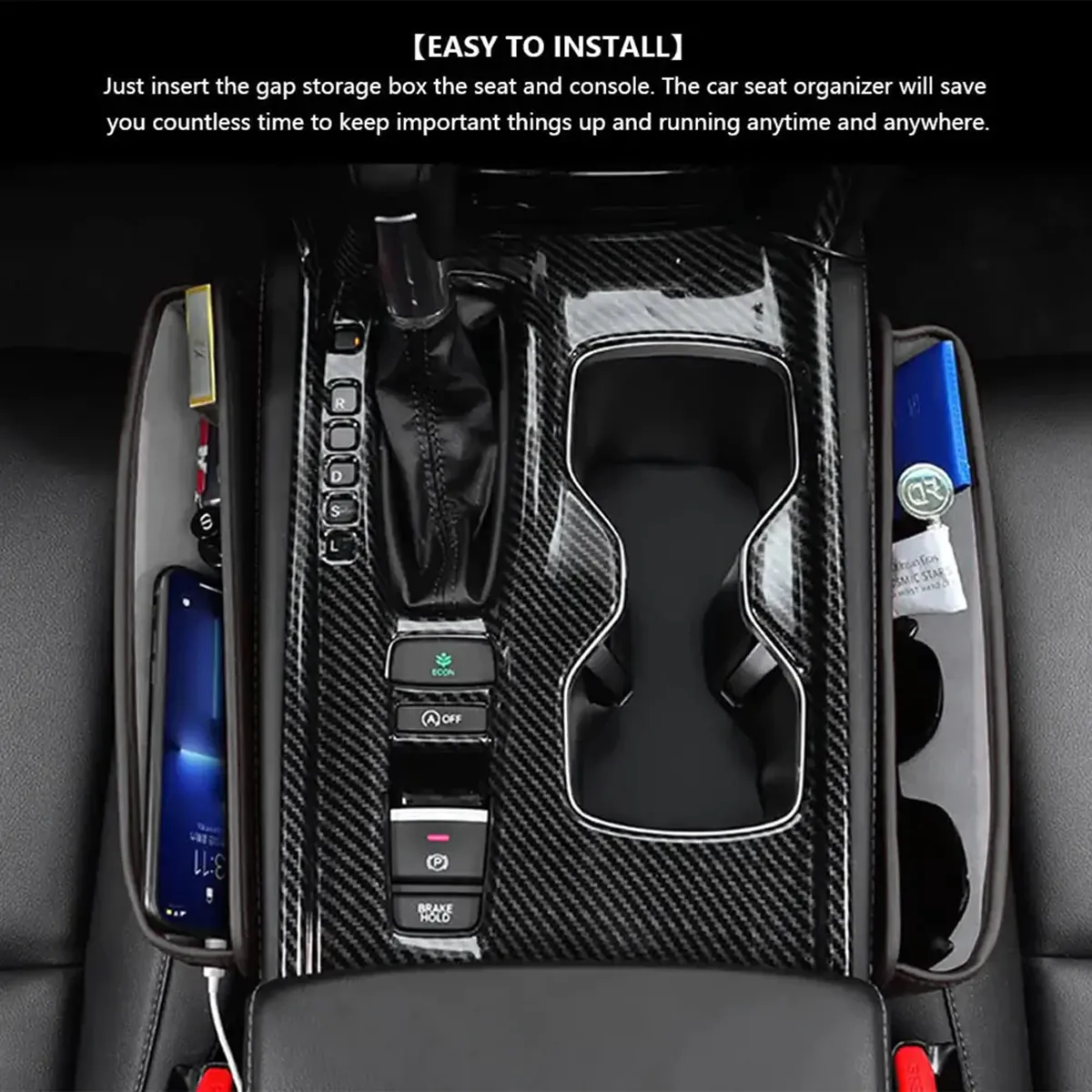 Car Seat Gap Filler Organizer, Custom-Fit For Car, Multifunctional PU Leather Console Side Pocket Organizer for Cellphones, Cards, Wallets, Keys WAMB226