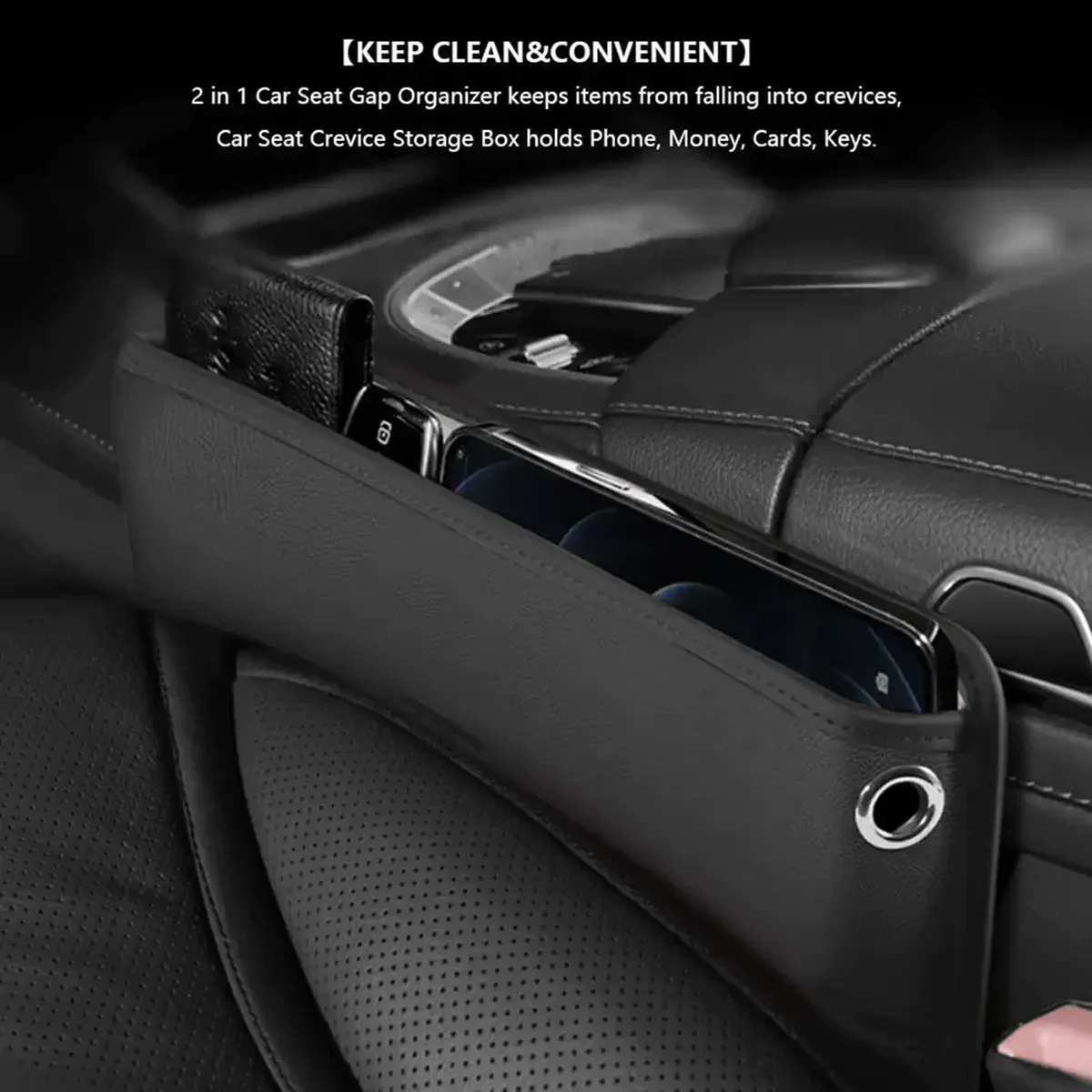 Car Seat Gap Filler Organizer, Custom-Fit For Car, Multifunctional PU Leather Console Side Pocket Organizer for Cellphones, Cards, Wallets, Keys WAMB226