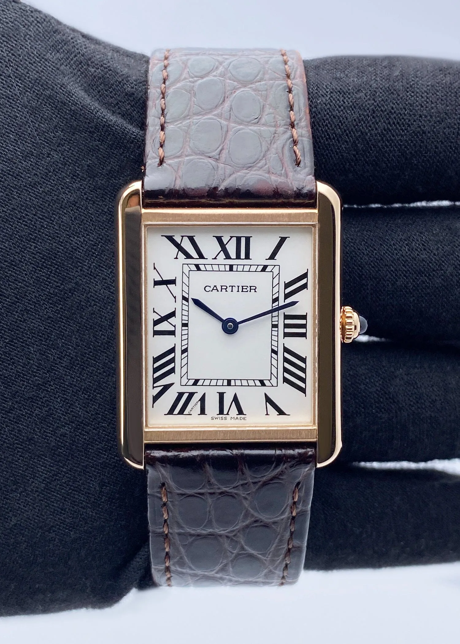 Cartier Tank Solo W5200025 18K Rose Gold Mens Watch Box Papers