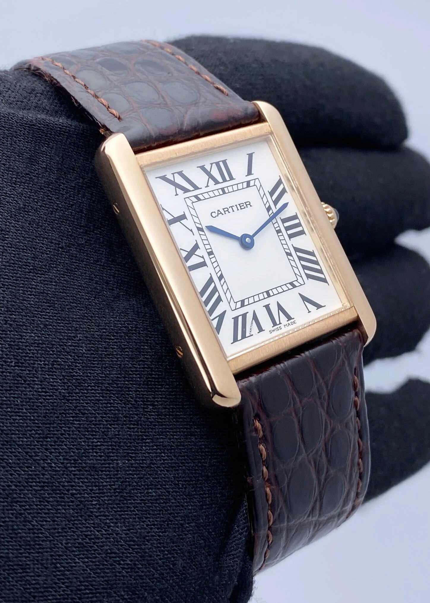 Cartier Tank Solo W5200025 18K Rose Gold Mens Watch Box Papers