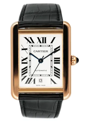 Cartier Tank Solo XL W5200026 18K Rose Gold Mens Watch Box & Papers