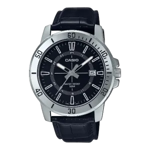 Casio Black Leather Strap Black Dial Quartz Watch for Gents - MTP-VD01L-1CVUDF
