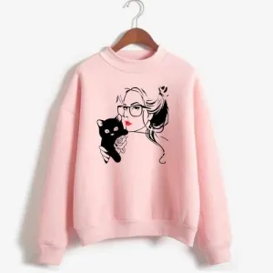 Cat Love Baby Pink Fleece Sweatshirt For Men Women