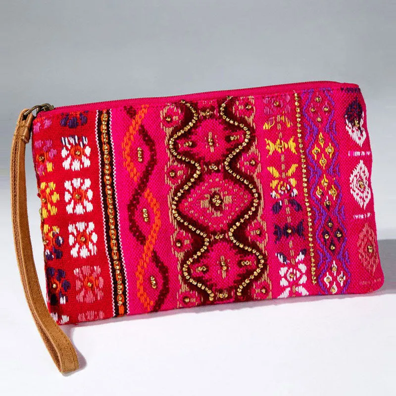 Cerise Handmade Beaded Wristlet