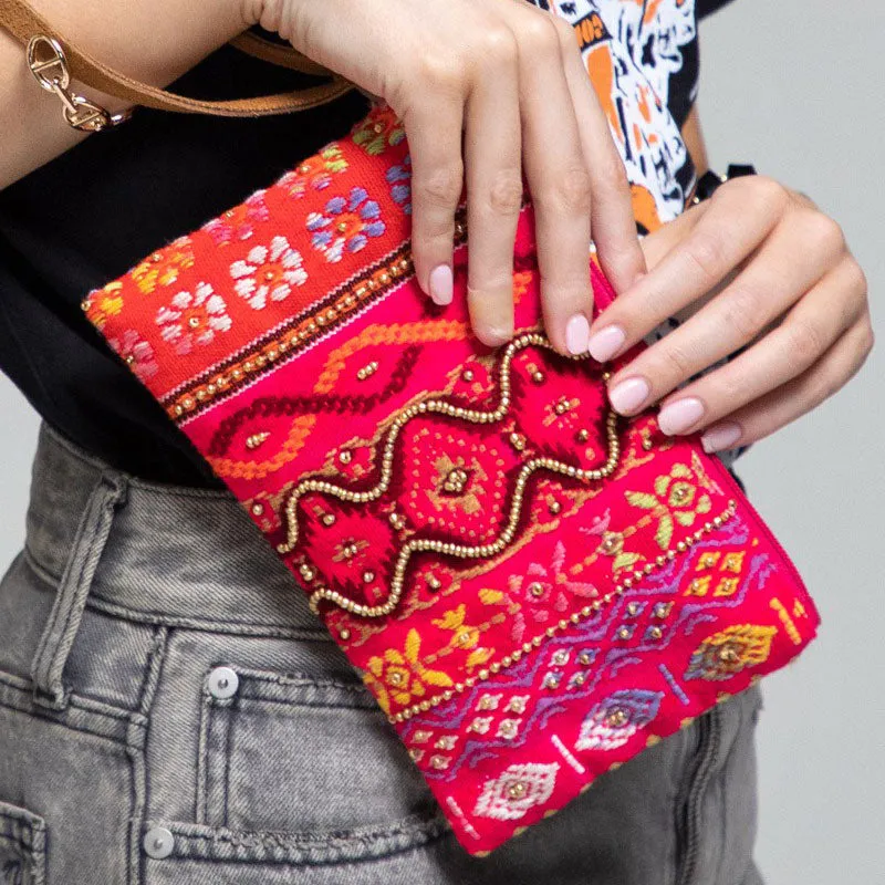 Cerise Handmade Beaded Wristlet