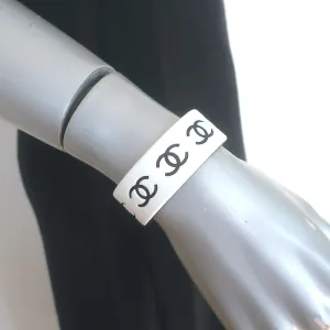 Chanel 02P CC Resin Cuff Bracelet White & Black