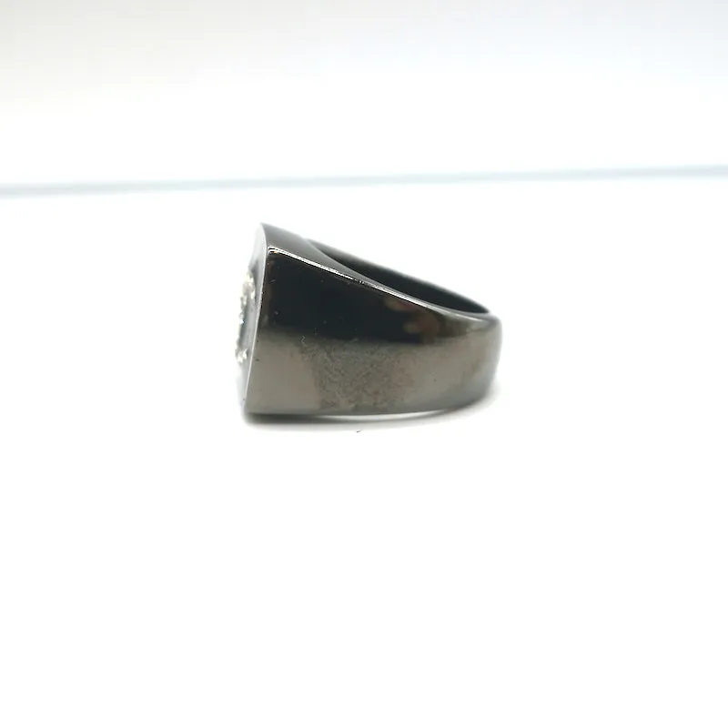 Chanel A21 Crystal CC Square Ring Black Enamel Size 5.5
