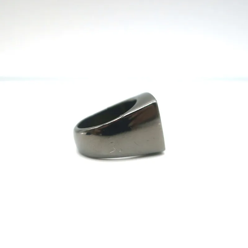 Chanel A21 Crystal CC Square Ring Black Enamel Size 5.5